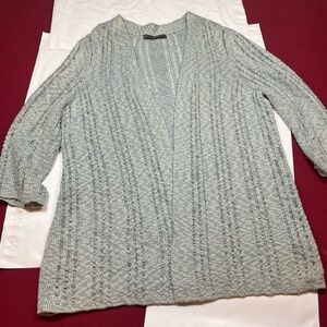 Peruvian Connection Light Blue Open Front Cardigan Sweater Pima Cotton Women’s L